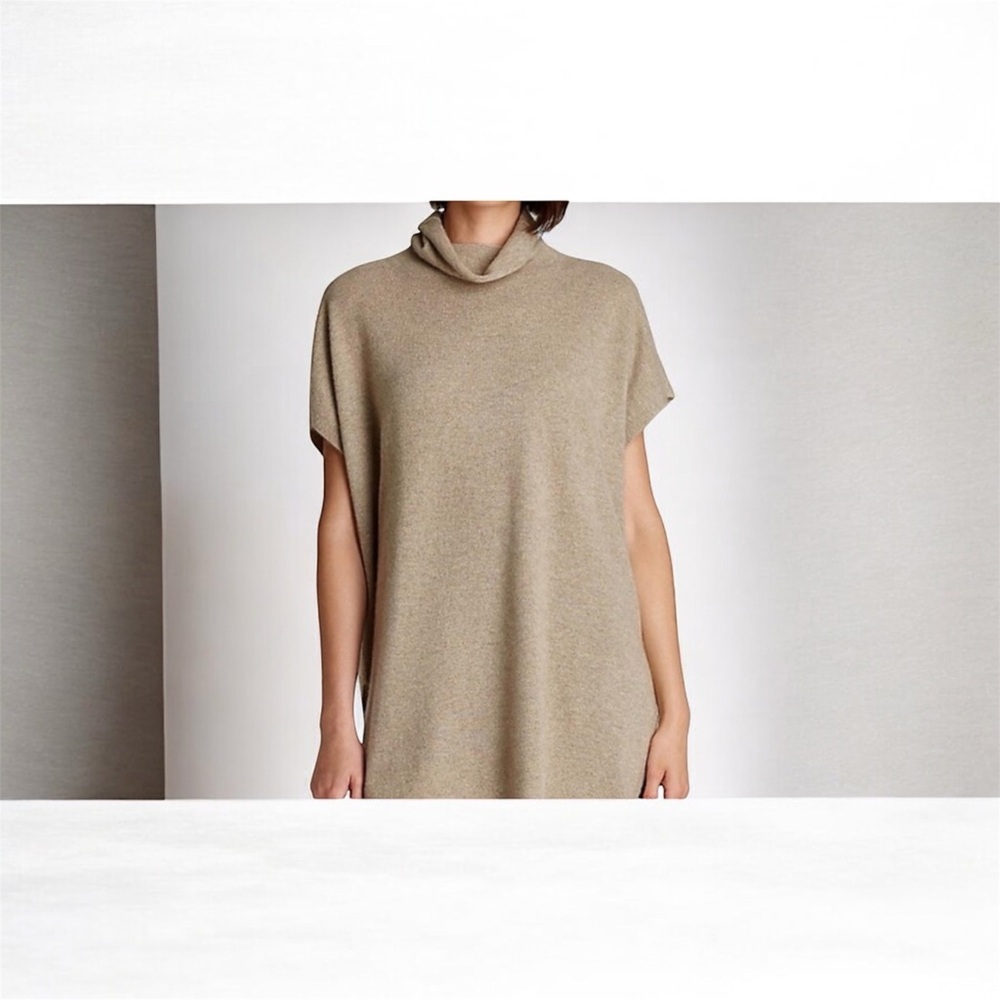 EILEEN FISHER 100% Cashmere Cowl Neck Sweater Tunic Tan XL Comfort Lagenlook